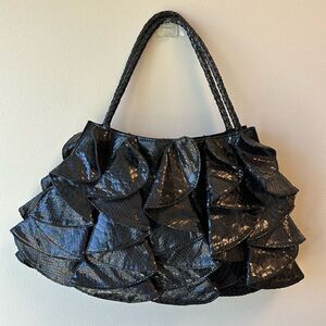 SR Squared by Sondra Roberts purse shoulder bag black snake skin